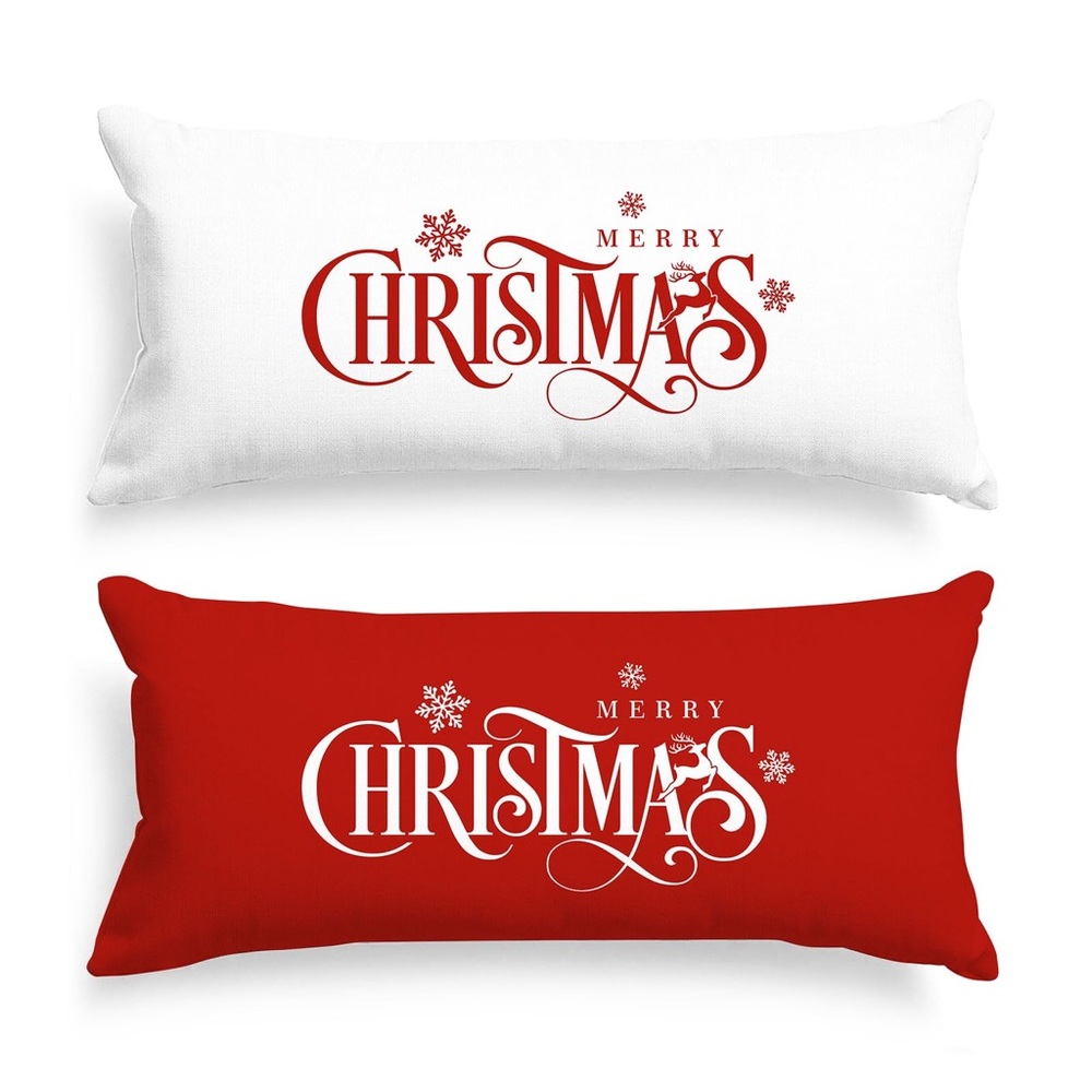 Festive Merry Christmas Pillow Set - Red and White